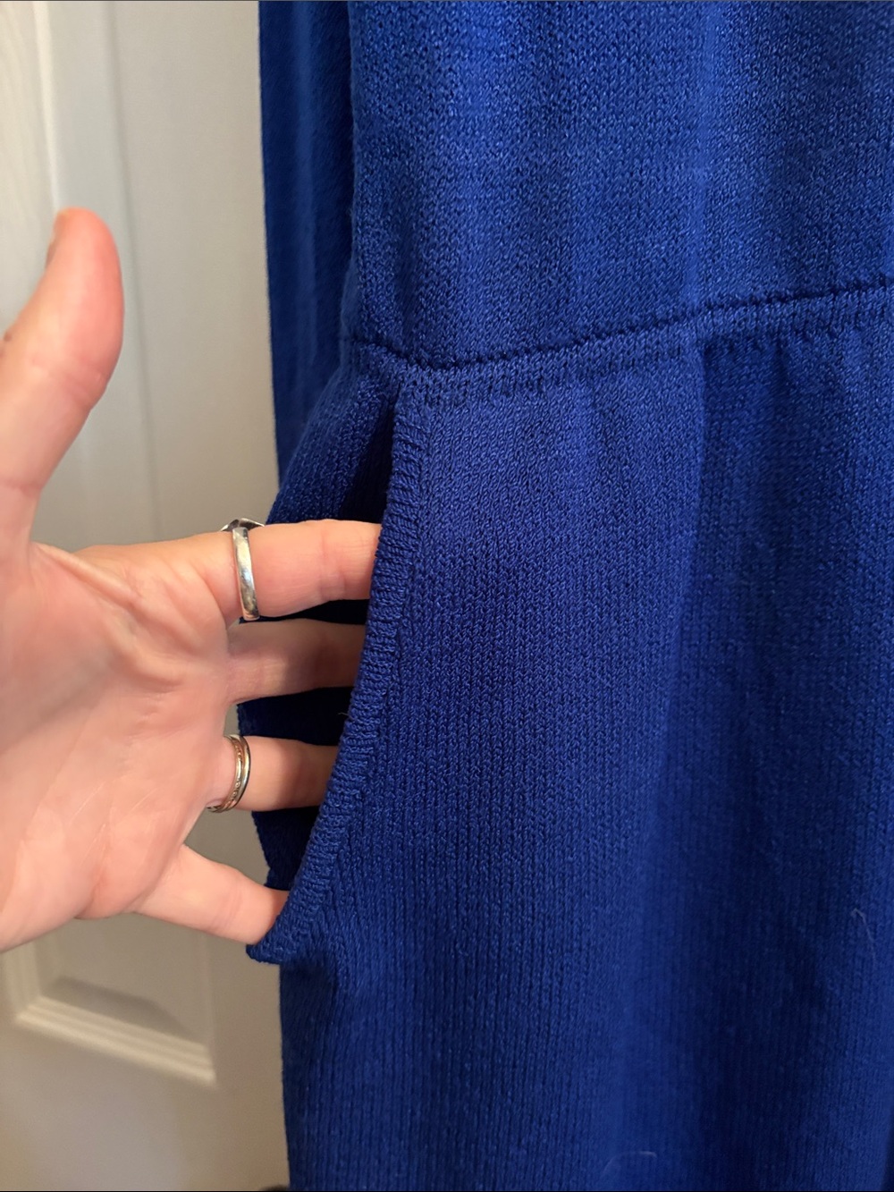 St. John Vintage Cobalt Blue Long Sleeve Sheath stretch knit Dress Gold Buttons - Picture 5 of 7